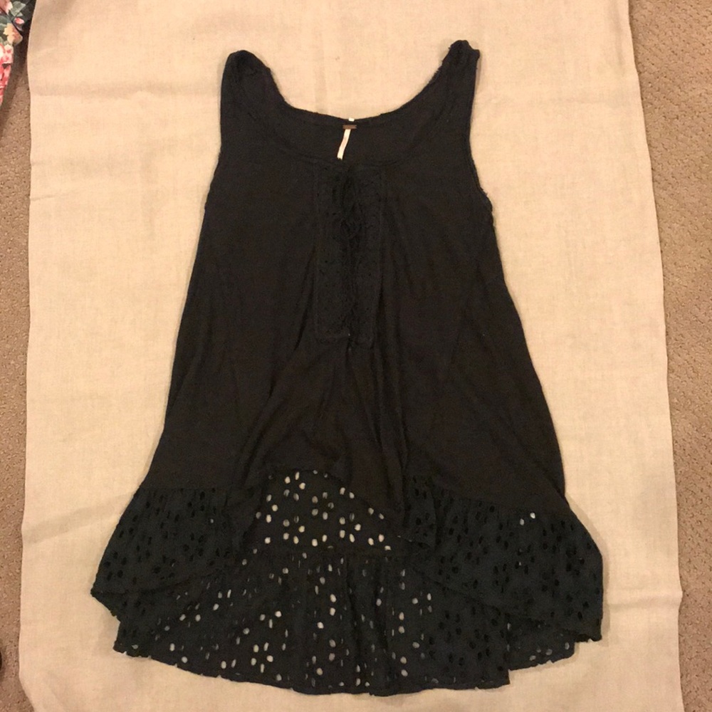 Free People Black Floral Cut Out Top